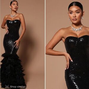 Long black sequin feather dress from Fashion Nova. Size small.